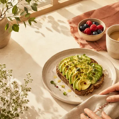 Trendy Avocado Toast Brunch by Window