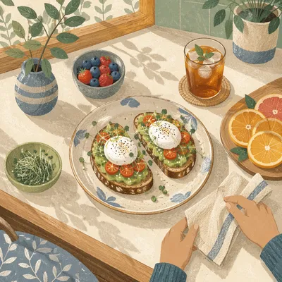 Healthy Avocado Toast Brunch Flat Lay