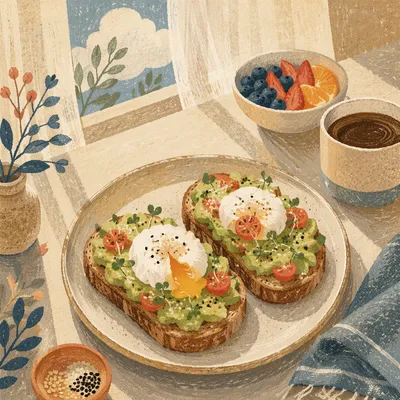 Sunlit Avocado Toast Brunch with Poached Egg