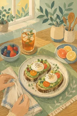 Healthy Avocado Toast Brunch Flat Lay