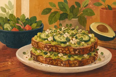 Trendy Avocado Toast Brunch on Rustic Table