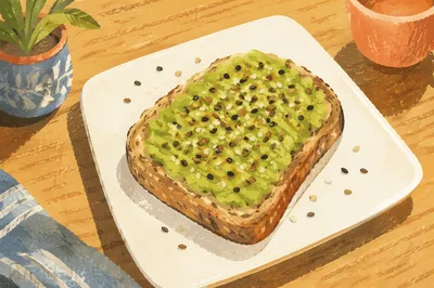 Healthy Avocado Toast Brunch on Wooden Table