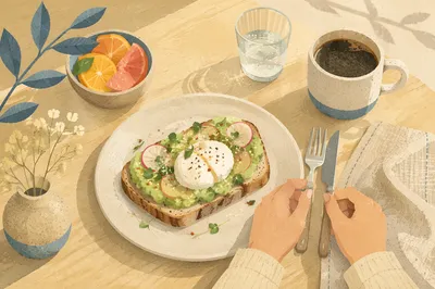Trendy Avocado Toast Brunch Flat Lay