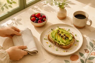Sunlit Avocado Toast Brunch Table Scene