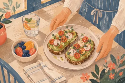 Healthy Avocado Toast Brunch in Cozy Cafe