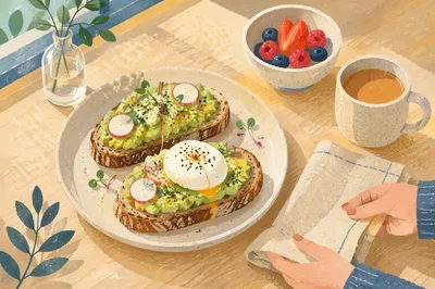 Healthy Avocado Toast Brunch in Morning Light