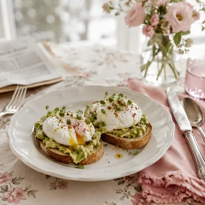 Trendy Avocado Toast Brunch with Poached Eggs
