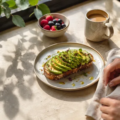 Trendy Avocado Toast Brunch by Window