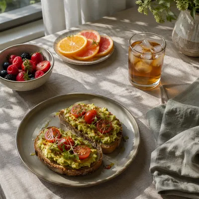 Healthy Avocado Toast Brunch with Herbal Tea