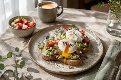 Sunlit Avocado Toast Brunch with Poached Egg
