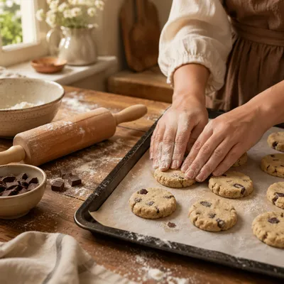 Hands Shaping Cookie Dough in Kitchen