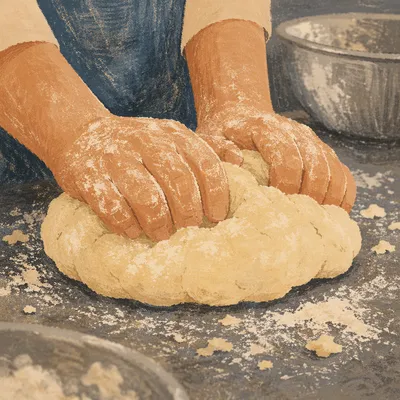 Hands Kneading Cookie Dough in Kitchen