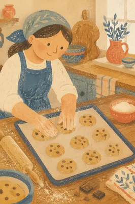 Hands Shaping Cookie Dough in Kitchen