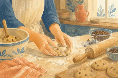 Warm Kitchen Hands Shaping Cookie Dough