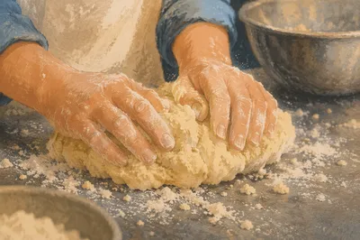 Hands Kneading Cookie Dough in Kitchen