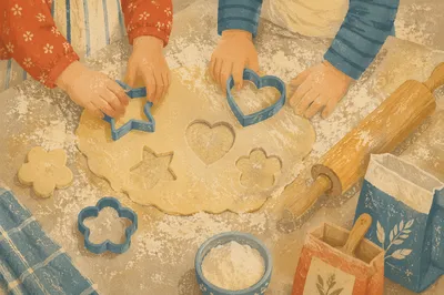Children Baking Cookies in Cozy Kitchen