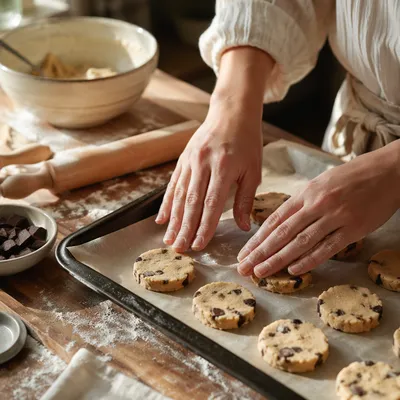 Hands Shaping Cookie Dough in Kitchen