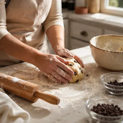 Cozy Kitchen Hands Shaping Cookie Dough