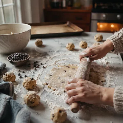Hands Rolling Cookie Dough in Kitchen