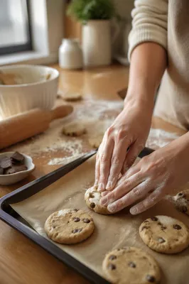 Hands Shaping Cookie Dough in Kitchen