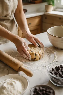 Hands Shaping Cookie Dough in Kitchen