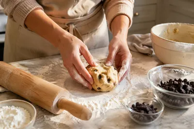 Warm Kitchen Hands Shaping Cookie Dough