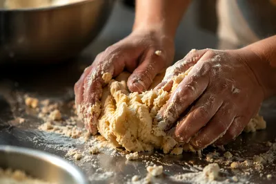Hands Kneading Cookie Dough in Kitchen