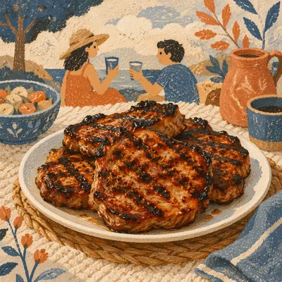 Summer Barbecue Cutlets on Picnic Blanket