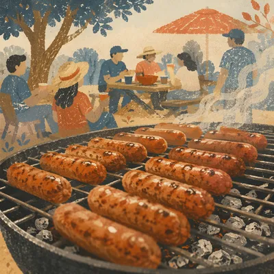 Summer Barbecue Sausages on Charcoal Grill