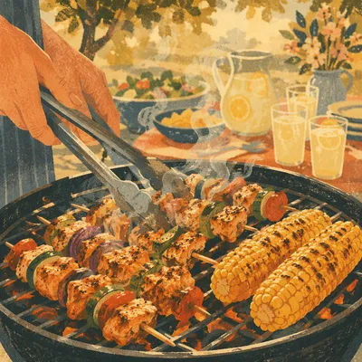 Summer Backyard Barbecue Grill Cookout Scene
