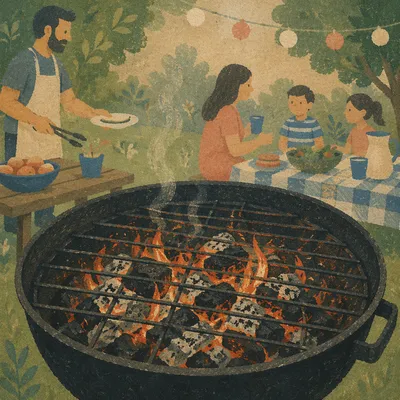 Outdoor Barbecue Grill with Glowing Coals
