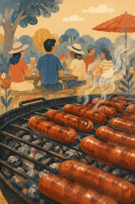 Summer Barbecue Sausages on Charcoal Grill