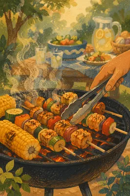 Summer Backyard Barbecue Grill Cookout Scene