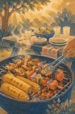 Backyard Summer Barbecue Grill Cookout Scene