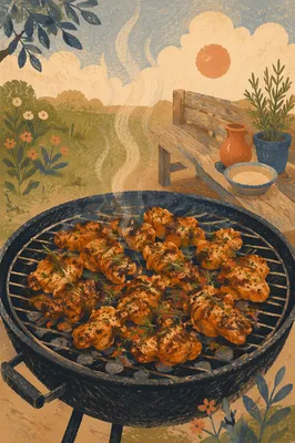 Rustic Summer Barbecue Grill with Chicken