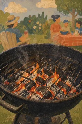Outdoor Charcoal Grill with Glowing Coals