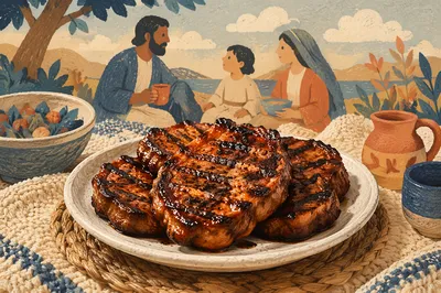 Grilled Barbecue Cutlets on Summer Picnic Blanket