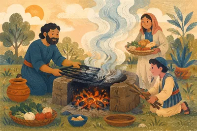 Smoky Summer Barbecue Grill on Green Lawn