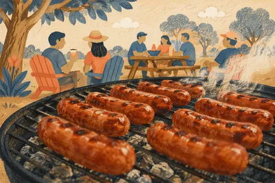 Summer Barbecue Sausages on Charcoal Grill
