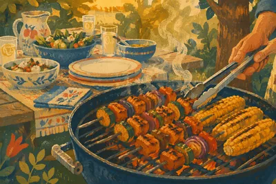Backyard Barbecue Grill Summer Cookout Scene