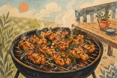 Rustic Summer Barbecue Grill Cookout Scene