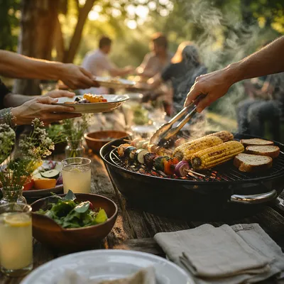 Summer Fellowship Barbecue in Shaded Backyard