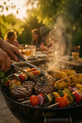 Sunlit Backyard Barbecue Grill Cookout Scene