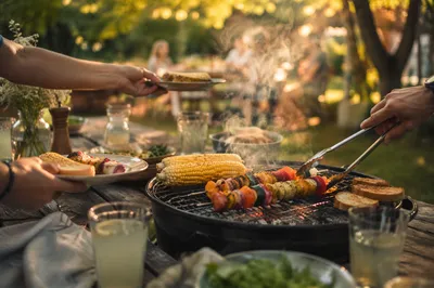 Summer Fellowship Barbecue in Shaded Backyard