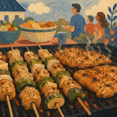 Summer Barbecue Skewers on Outdoor Grill