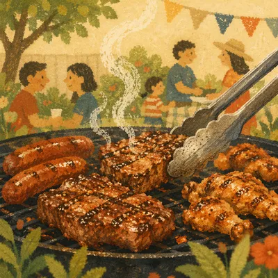 Outdoor Summer Barbecue Grill Close-Up