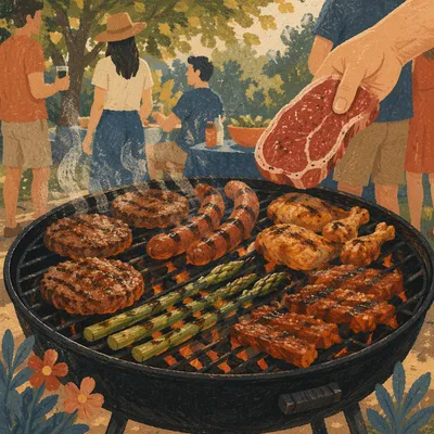 Backyard Summer Barbecue Grill Party Scene