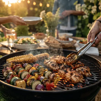 Summer Backyard Barbecue Grill Party Scene