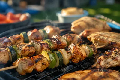Sizzling Barbecue Skewers on Outdoor Grill