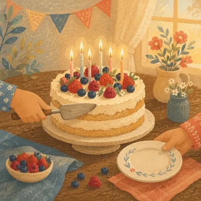 Cozy Birthday Cake with Glowing Candles